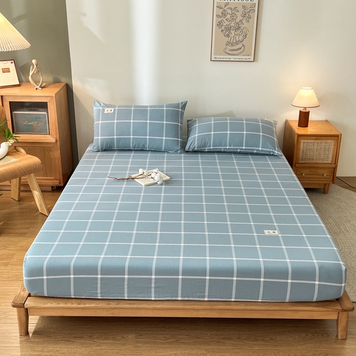 91家纺网 家纺一手货源 找家纺 21度C 2025新款A类全棉母婴级四件套单品系列-单床笠 海蓝格