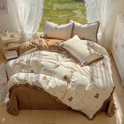 91家纺网 家纺一手货源 找家纺 （总）欧尚 2025新款针织棉双层纱四件套