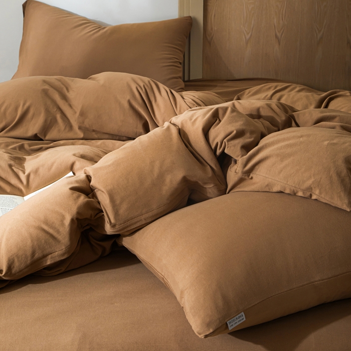 91家纺网 家纺一手货源 找家纺 梦可莱家居 2025春夏新品全棉针织棉纯色系列 栗子棕