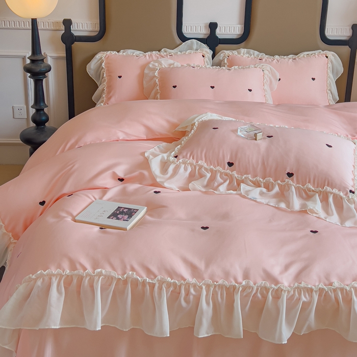 91家纺网 家纺一手货源 找家纺 （总）花香四季家纺 2025新款法式蕾丝裙边刺绣仙女公主风四件套