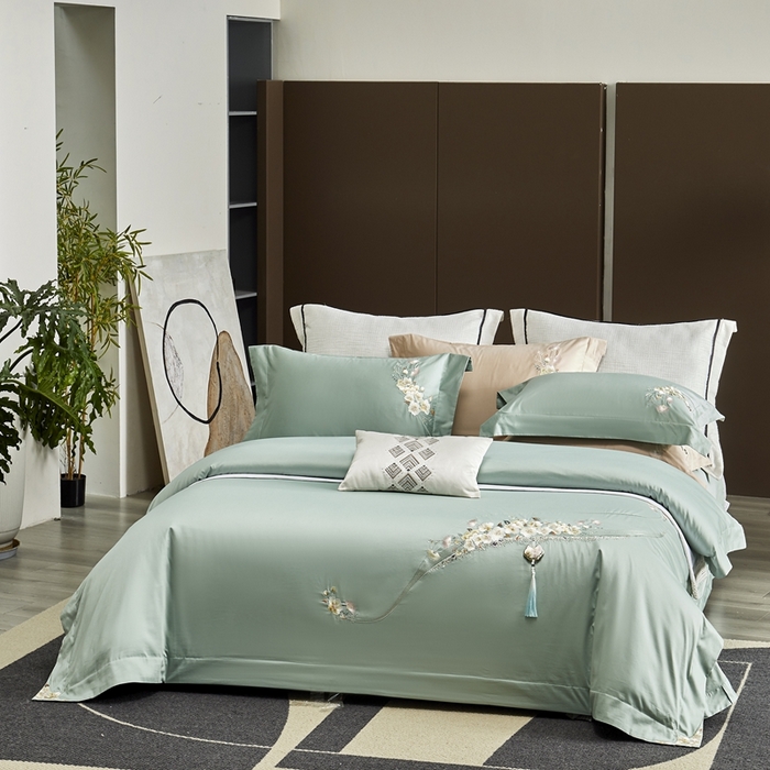 91家纺网 家纺一手货源 找家纺 爱情故事2025春夏居家新品四件套 繁花（绿）