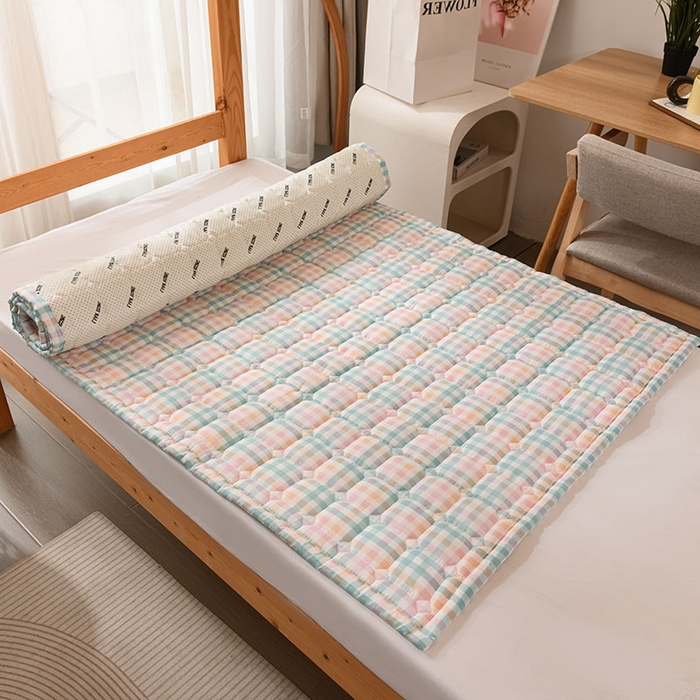 91家纺网 家纺一手货源 找家纺 恋绒家纺 无印风高低床学生床褥水洗棉宿舍上下铺软床垫 粉蓝格