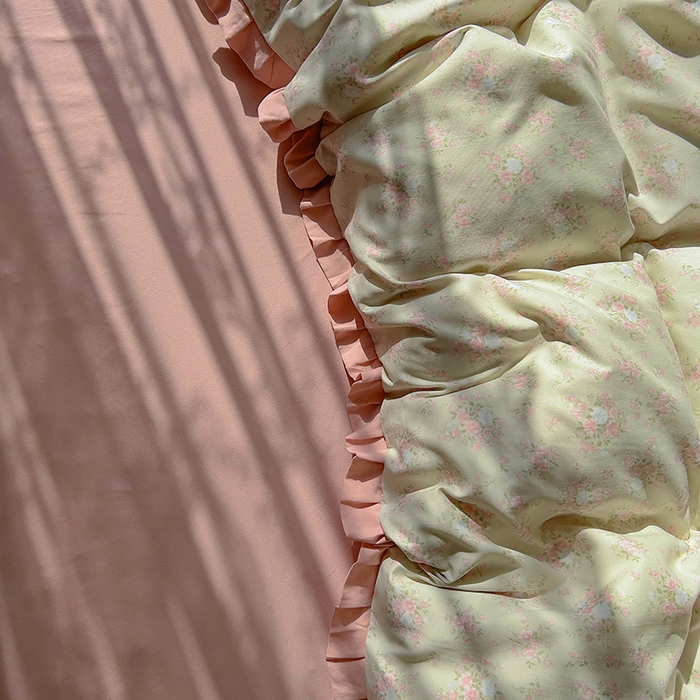 91家纺网 家纺一手货源 找家纺 欧尚 2025新款针织棉双层纱四件套 花开洁语