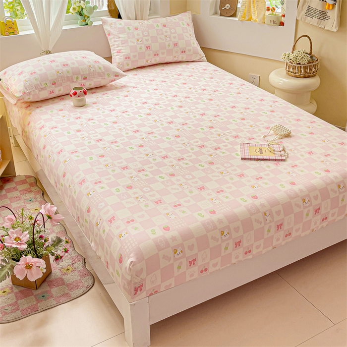 91家纺网 家纺一手货源 找家纺 名兮家居 2025新款全棉双层纱床笠 双层纱-格子喵