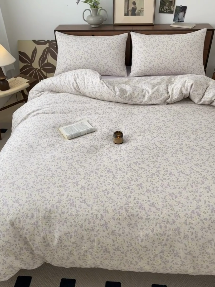 91家纺网 家纺一手货源 找家纺 典曼家纺 2025新款双层纱小清新印花四件套-床拍 半亩花田