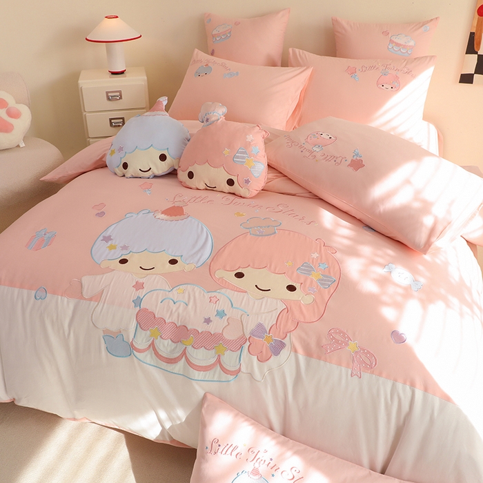 91家纺网 家纺一手货源 找家纺 绒棉世家 2025绒棉世家新款全棉水洗棉贴布绣专版四件套 双子星