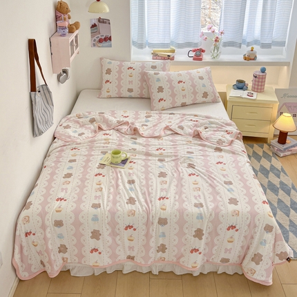 桃子家居  2025新款A类高品质牛奶针织棉软糯大豆夏被 针织棉-粉色樱桃熊