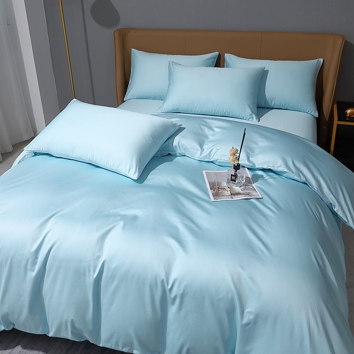 91家纺网 家纺一手货源 找家纺 晶缦家纺 2025新款全棉纯棉50支双股贡缎长绒棉纯色多规格四件套 绮芸-浅天蓝