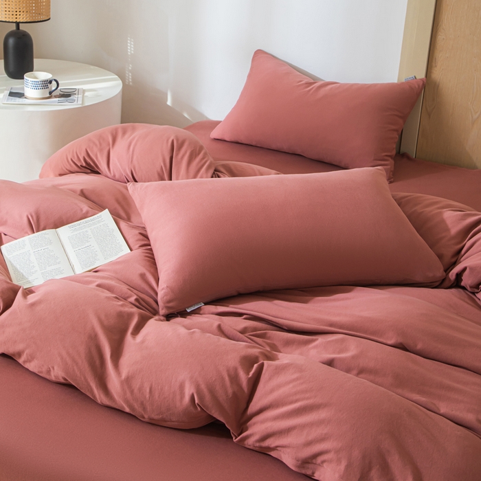 91家纺网 家纺一手货源 找家纺 梦可莱家居 2025春夏新品全棉针织棉纯色系列 胭脂