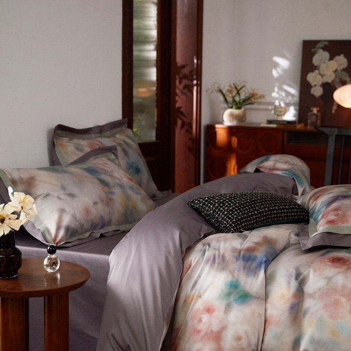 91家纺网 家纺一手货源 找家纺 由丽家纺 2025新款数码印花四件套 花芳霞-绿