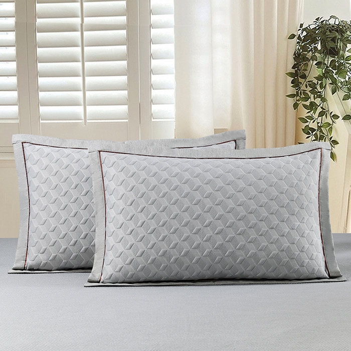 91家纺网 家纺一手货源 找家纺 小猫派 2025夏季冰丝枕头套A类豆豆凉感常规枕套 凉感不绣花-菱形灰