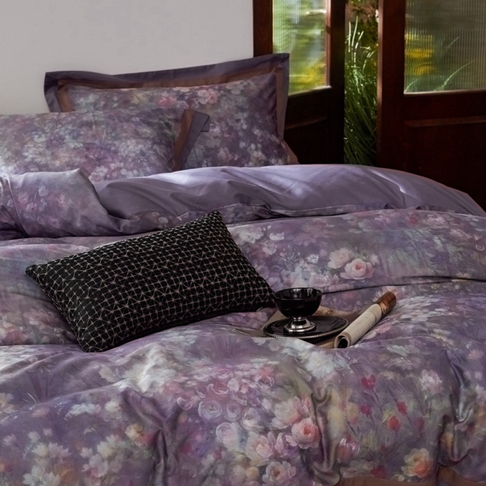 91家纺网 家纺一手货源 找家纺 由丽家纺 2025新款数码印花四件套 花姗月-紫