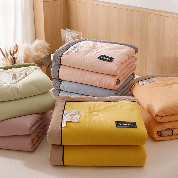 91家纺网 家纺一手货源 找家纺 （总）2025新款全棉纯色双拼棉花夏被 被子被芯