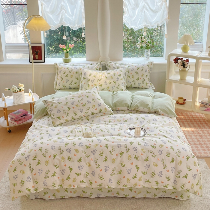 91家纺网 家纺一手货源 找家纺 铭博家纺 2025新款直播爆款100%全棉吊边一字绣工艺款13070印花全棉四件套 芳草记忆