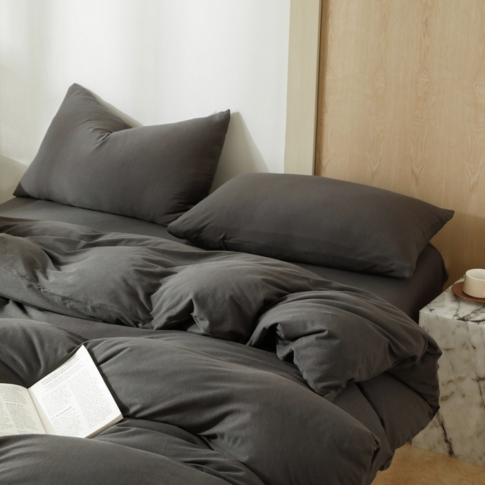 91家纺网 家纺一手货源 找家纺 梦可莱家居 2025春夏新品全棉针织棉纯色系列 碳灰