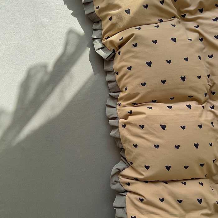 91家纺网 家纺一手货源 找家纺 欧尚 2025新款针织棉双层纱四件套 灰爱心