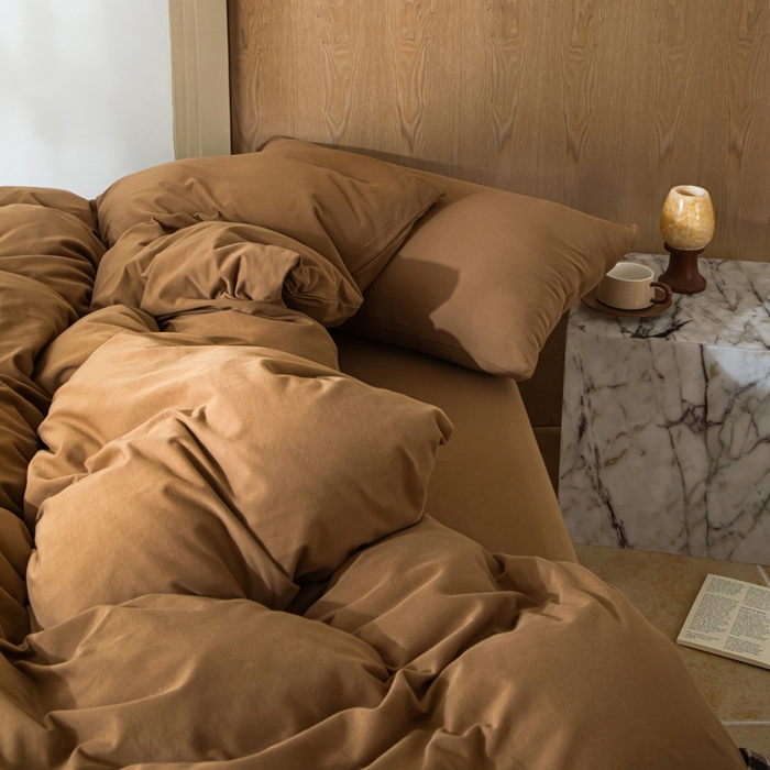 91家纺网 家纺一手货源 找家纺 梦可莱家居 2025春夏新品全棉针织棉纯色系列 栗子棕