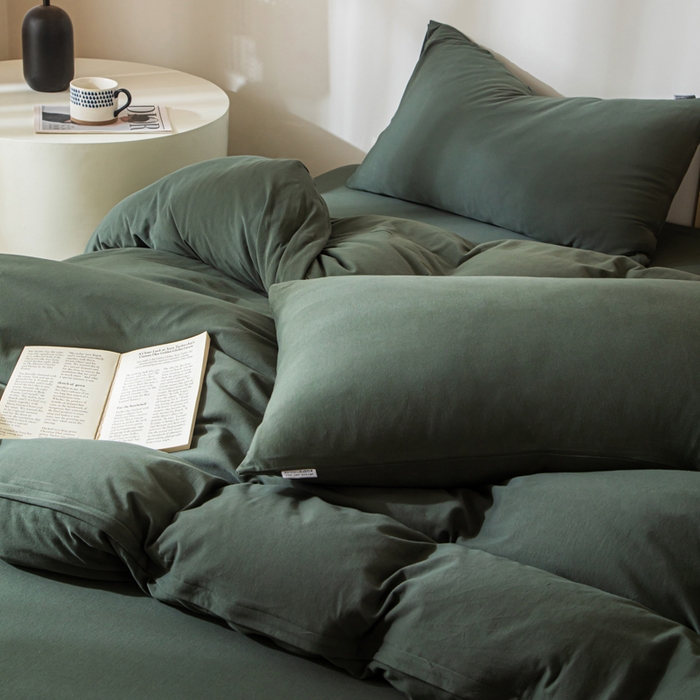 91家纺网 家纺一手货源 找家纺 梦可莱家居 2025春夏新品全棉针织棉纯色系列 青苔绿