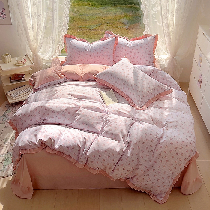 91家纺网 家纺一手货源 找家纺 欧尚 2025新款针织棉双层纱四件套 蔷薇