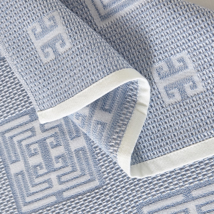91家纺网 家纺一手货源 找家纺 朴尔家纺-毛巾被 2025新款全棉纱布蜂窝结构系列枕巾 魔方印-浅蓝
