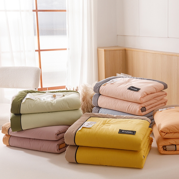 91家纺网 家纺一手货源 找家纺 （总）2025新款全棉纯色双拼棉花夏被 被子被芯