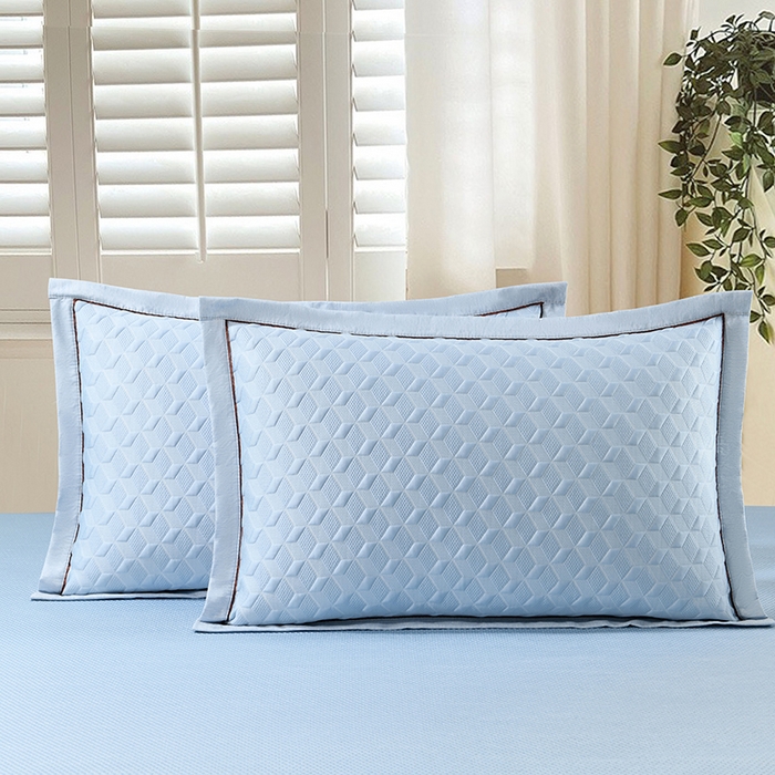 91家纺网 家纺一手货源 找家纺 小猫派 2025夏季冰丝枕头套A类豆豆凉感常规枕套 凉感不绣花-菱形蓝