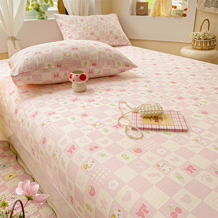 91家纺网 家纺一手货源 找家纺 名兮家居 2025新款全棉双层纱床笠 双层纱-格子喵