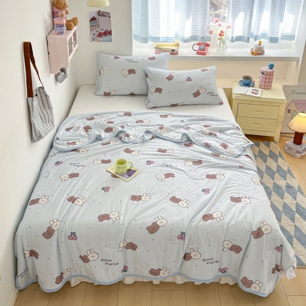 桃子家居  2025新款A类高品质牛奶针织棉软糯大豆夏被 针织棉-蓝色熊兔