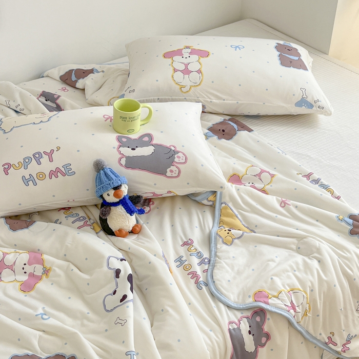 91家纺网 家纺一手货源 找家纺 桃子家居  2025新款A类高品质牛奶针织棉软糯大豆夏被 针织棉-欢乐颂