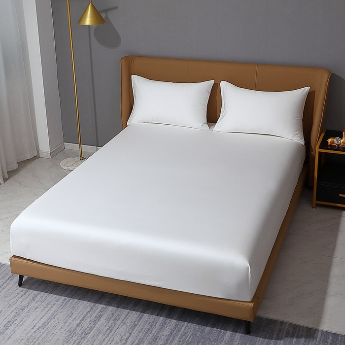 91家纺网 家纺一手货源 找家纺 晶缦家纺 2025新款全棉纯棉50支双股贡缎长绒棉纯色单品床笠 绮芸-本白色