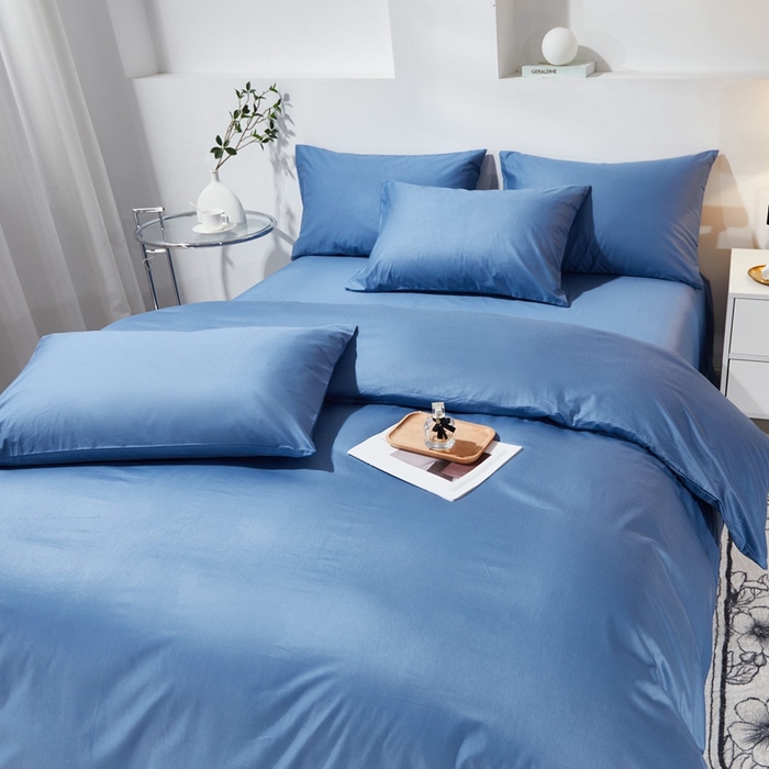 91家纺网 家纺一手货源 找家纺 晶缦家纺 2025新款喷气全棉13376纯棉斜纹纯色多规格四件套-沐兰 沐兰-牛仔蓝