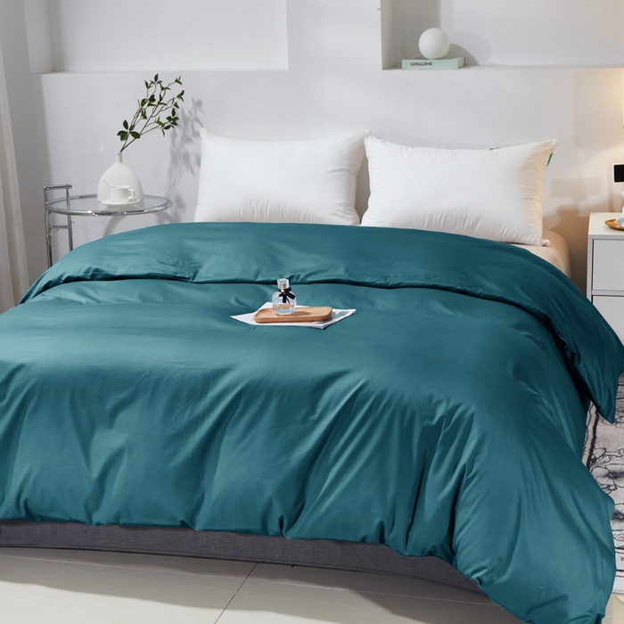 91家纺网 家纺一手货源 找家纺 晶缦家纺 2025新款喷气全棉13376纯棉斜纹纯色被套-沐兰 沐兰-孔雀绿