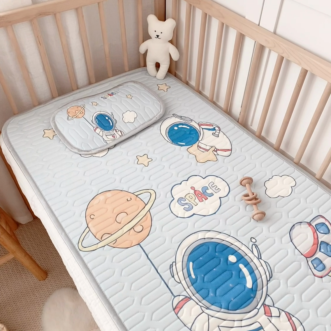 91家纺网 家纺一手货源 找家纺 美乐迪家纺 2025新款儿童乳胶凉席 宇航员