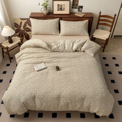 91家纺网 家纺一手货源 找家纺 典曼家纺 2025新款双层纱小清新印花四件套-床拍 写意风情