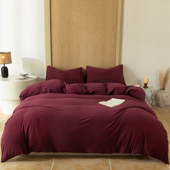 91家纺网 家纺一手货源 找家纺 梦可莱家居 2025春夏新品全棉针织棉纯色系列 安哥拉红