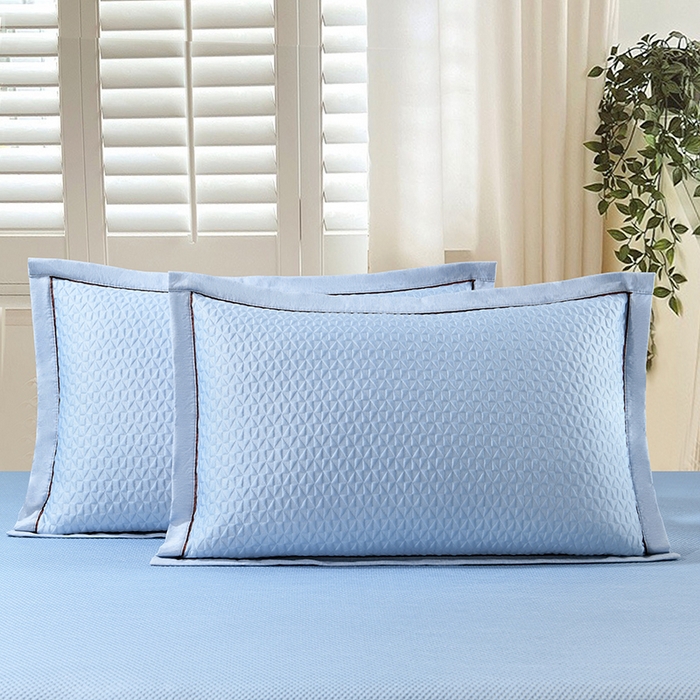 91家纺网 家纺一手货源 找家纺 小猫派 2025夏季冰丝枕头套A类豆豆凉感常规枕套 凉感不绣花-蓝