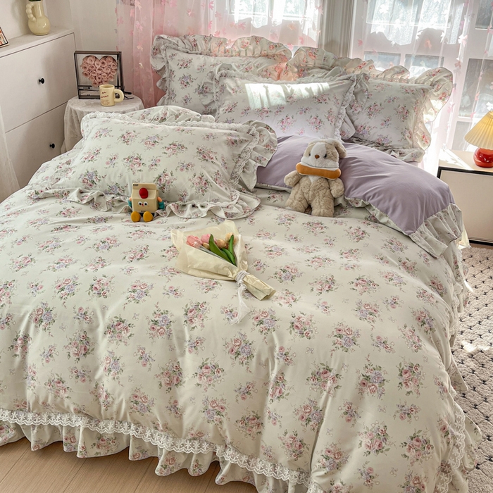 91家纺网 家纺一手货源 找家纺 喜梦缘家纺 2025公主风云柔棉工艺款四件套 晨花浅语