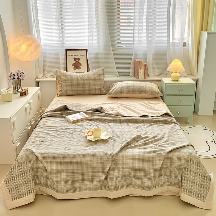 91家纺网 家纺一手货源 找家纺 水洗的故事 2025新款全棉色织水洗棉棉花夏被被子被芯 仙米格