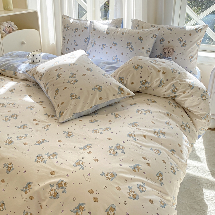 91家纺网 家纺一手货源 找家纺 （总）宜家坊 2025早春新品全棉纯棉喷气13070小清新印花纯棉四件套-风格二