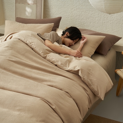 2025新款纯棉水洗棉三层肌理纹提花四件套 肌理纹四件套-浅驼