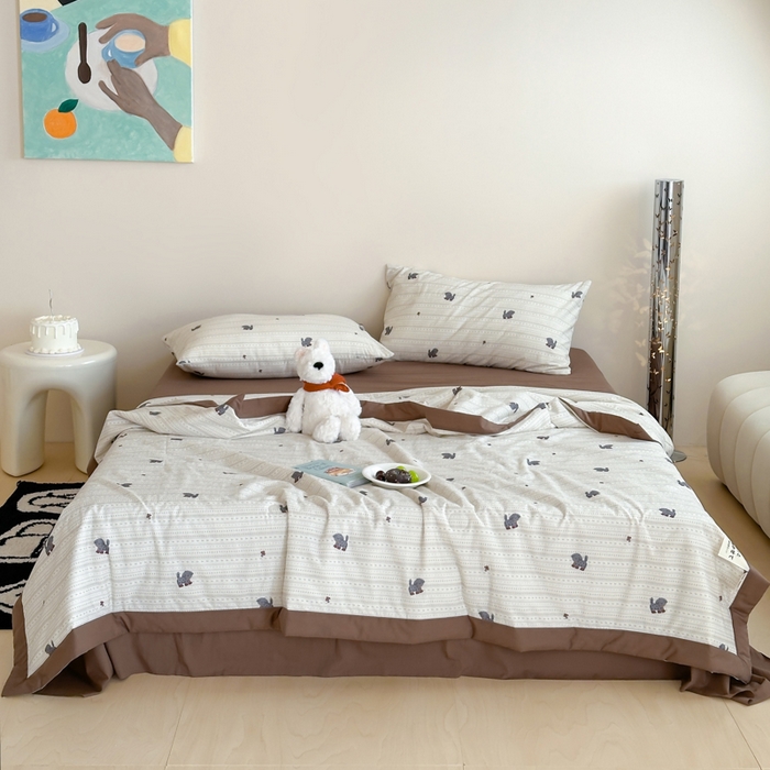 91家纺网 家纺一手货源 找家纺 大彩家居 2025新款全棉有氧水洗纱布夏被夏凉被 斑点狗