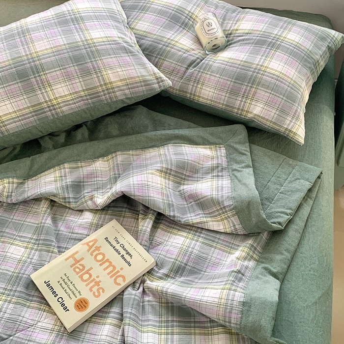 91家纺网 家纺一手货源 找家纺 水洗的故事 2025新款全棉色织水洗棉棉花夏被被子被芯 仙踪绿格