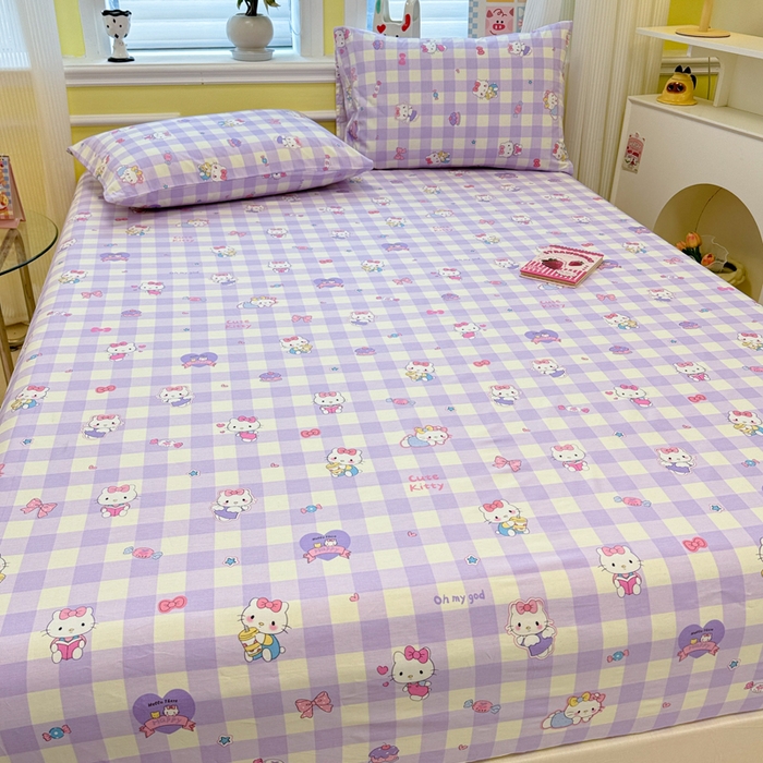 91家纺网 家纺一手货源 找家纺 吉象家纺 2025新款高支密全棉印花单品系列-单床笠 糖果猫