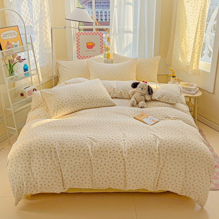 91家纺网 家纺一手货源 找家纺 优选 2025新款加厚云感棉双层纱四件套小碎花被套床单床笠款学生三件套新款直播热款 橘子海