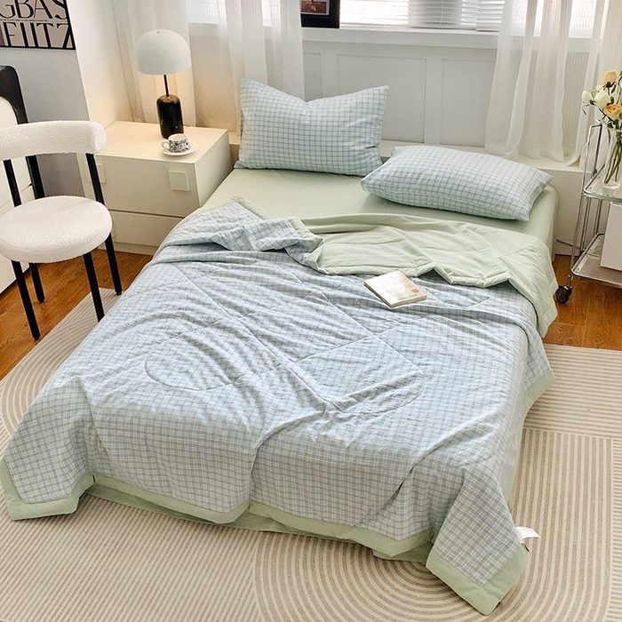 91家纺网 家纺一手货源 找家纺 水洗的故事 2025新款全棉色织水洗棉夏被&四件套 青果格