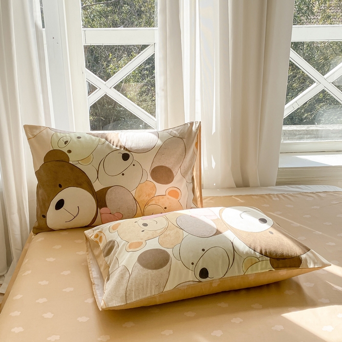 91家纺网 家纺一手货源 找家纺 宜家坊 2025早春新品全棉纯棉喷气13070小清新印花纯棉四件套-风格二 熊熊总动员