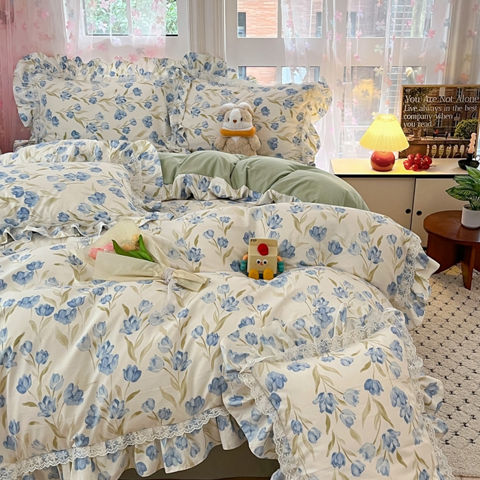 91家纺网 家纺一手货源 找家纺 喜梦缘家纺 2025A类公主风云柔棉工艺款四件套 蓝花梦影