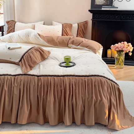 沐慕 2025新款法式针织双层纱印花系列四件套 蝴蝶结