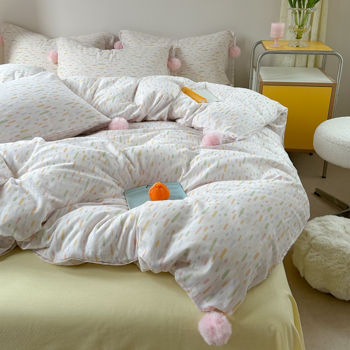 91家纺网 家纺一手货源 找家纺 金爱家 2025新款亲肤舒适纯棉双层纱四件套 双层纱-彩色的梦