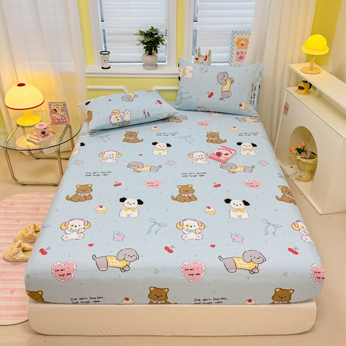 91家纺网 家纺一手货源 找家纺 吉象家纺 2025新款高支密全棉印花单品系列-单床笠 音乐狗